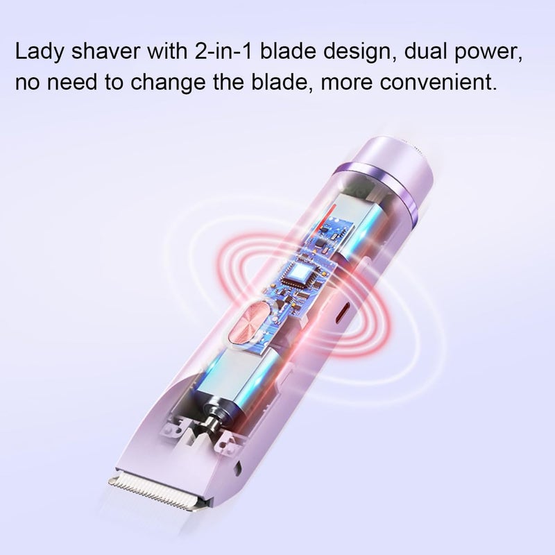 XYOUWEI 2 in 1 Bikini Trimmer for Women, Rechargeable Electric Razors for Women, Wet/Dry Use Lady Electric Shaver for Bikini Face Lip Underarm Legs Pubic Hair - Image 4